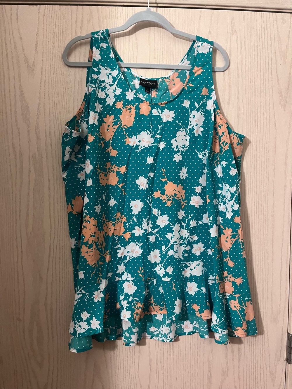 Lane Bryant Green Floral Ruffle-Hem Tank